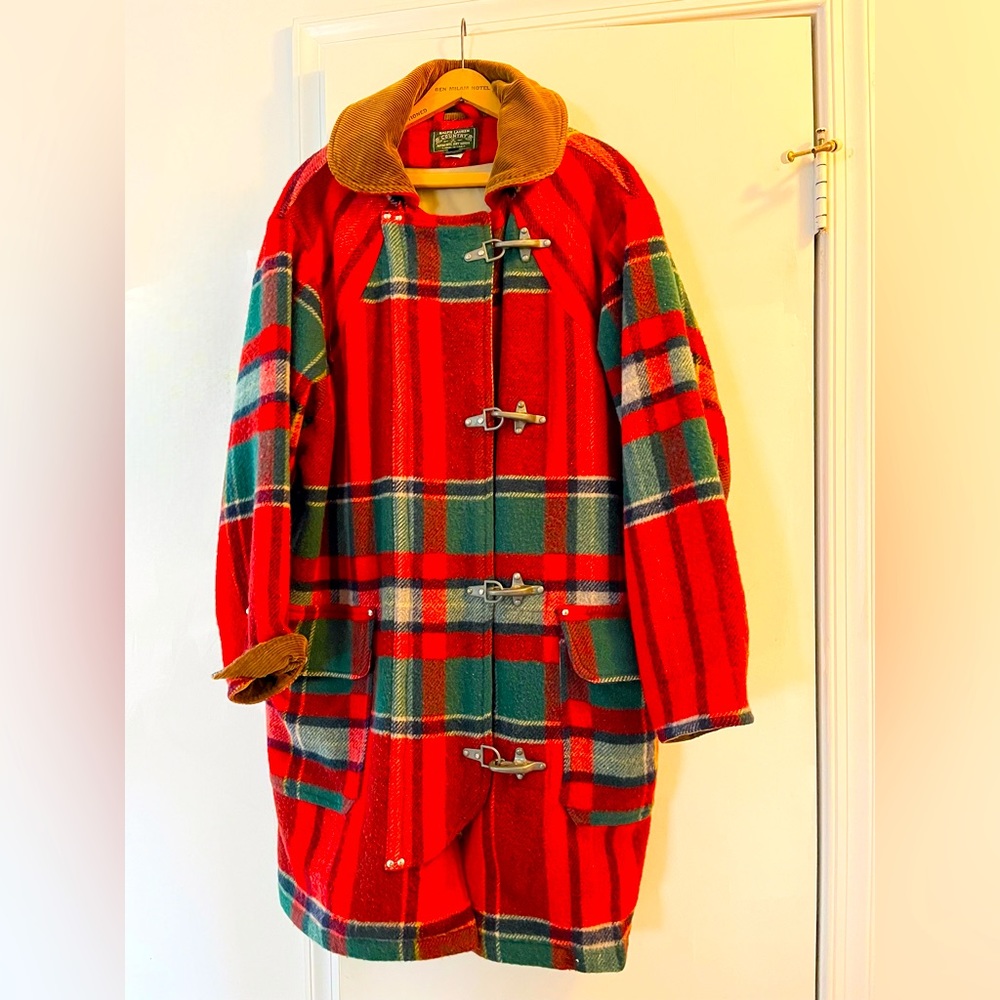 Vintage Polo Country Ralph Lauren Fireman Barn Wool Tartan Lobster Clasp Coat